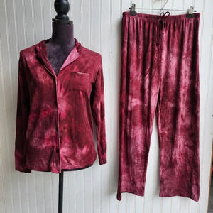 2 Pc Emme Jordan Women Pajama Set Pink Burgundy Dye Shirt Pants PJ Sleepwear m